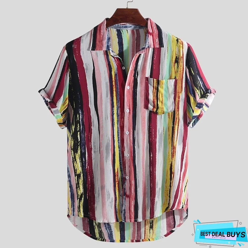 New Arrival Men Fashion Casual Multi Color Lump Chest Short Sleeve Shirt