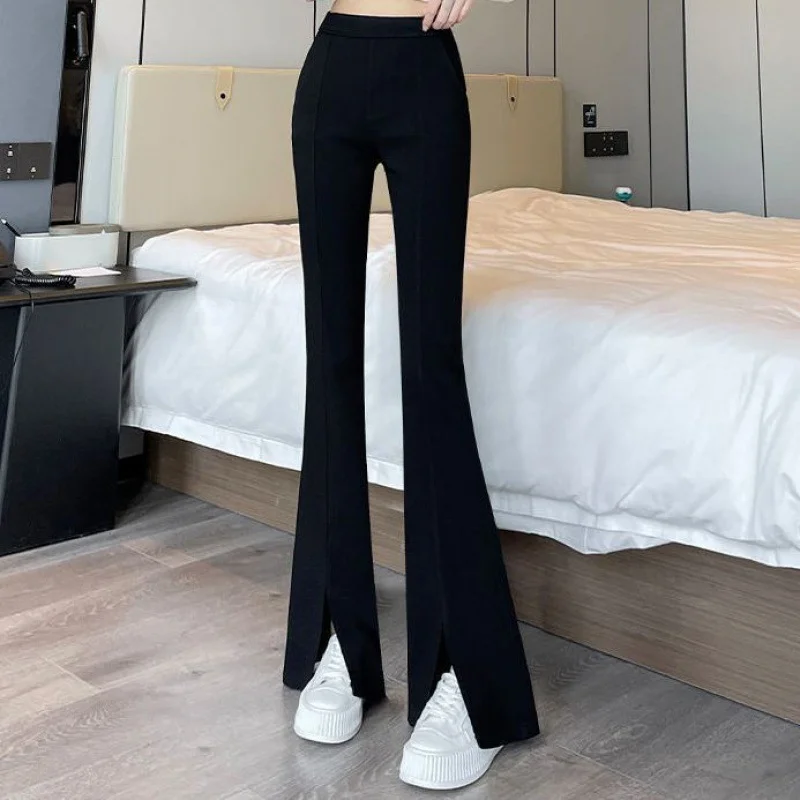 Toloer Toloer Micro Bell Bottom Pants Female Elastic High Waist Slim Suit Pants Trend Korean Version Of Fried Street Foreign Style Women's Pants-Outfit Ideas