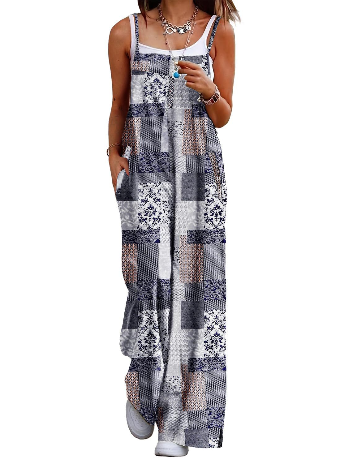 Cczzt Casual Loose Print Pocket Beach Holiday Jumpsuit Women Fashin Sleeveless Spaghetti Summer Wide Leg Pant Rompers Ladies 2025