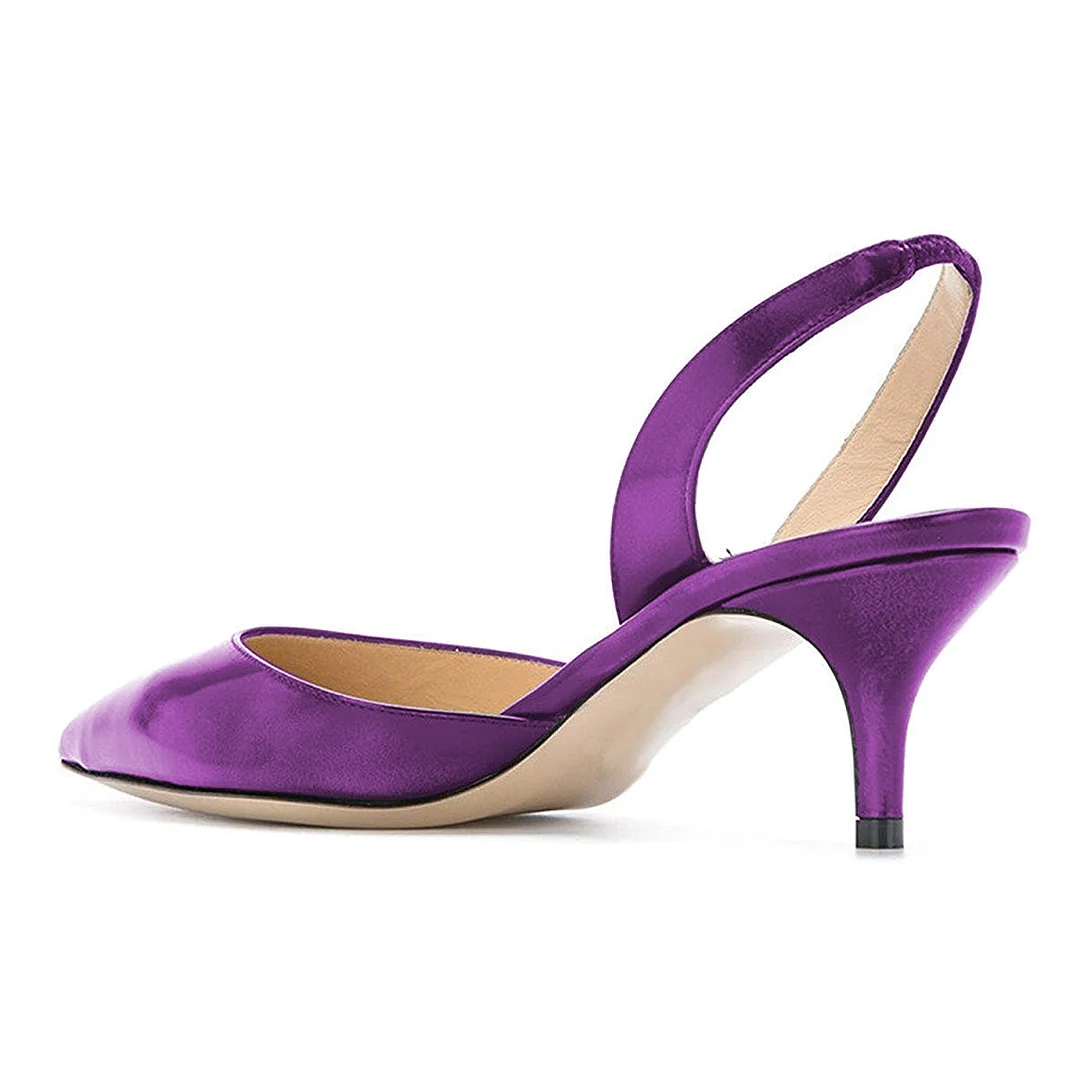 Patent Leather Pointed Toe Slingback Pumps Heels in Purple