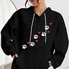 Women's Puppy Paw Print Heart Print Knit Hoodie