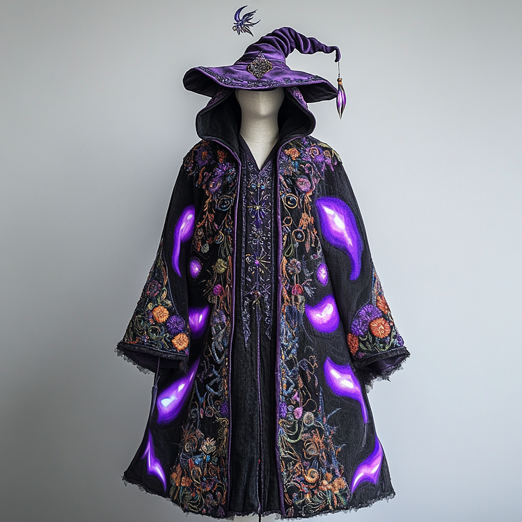Embroidered wizard Cape and embroidered wizard hat set 0e97
