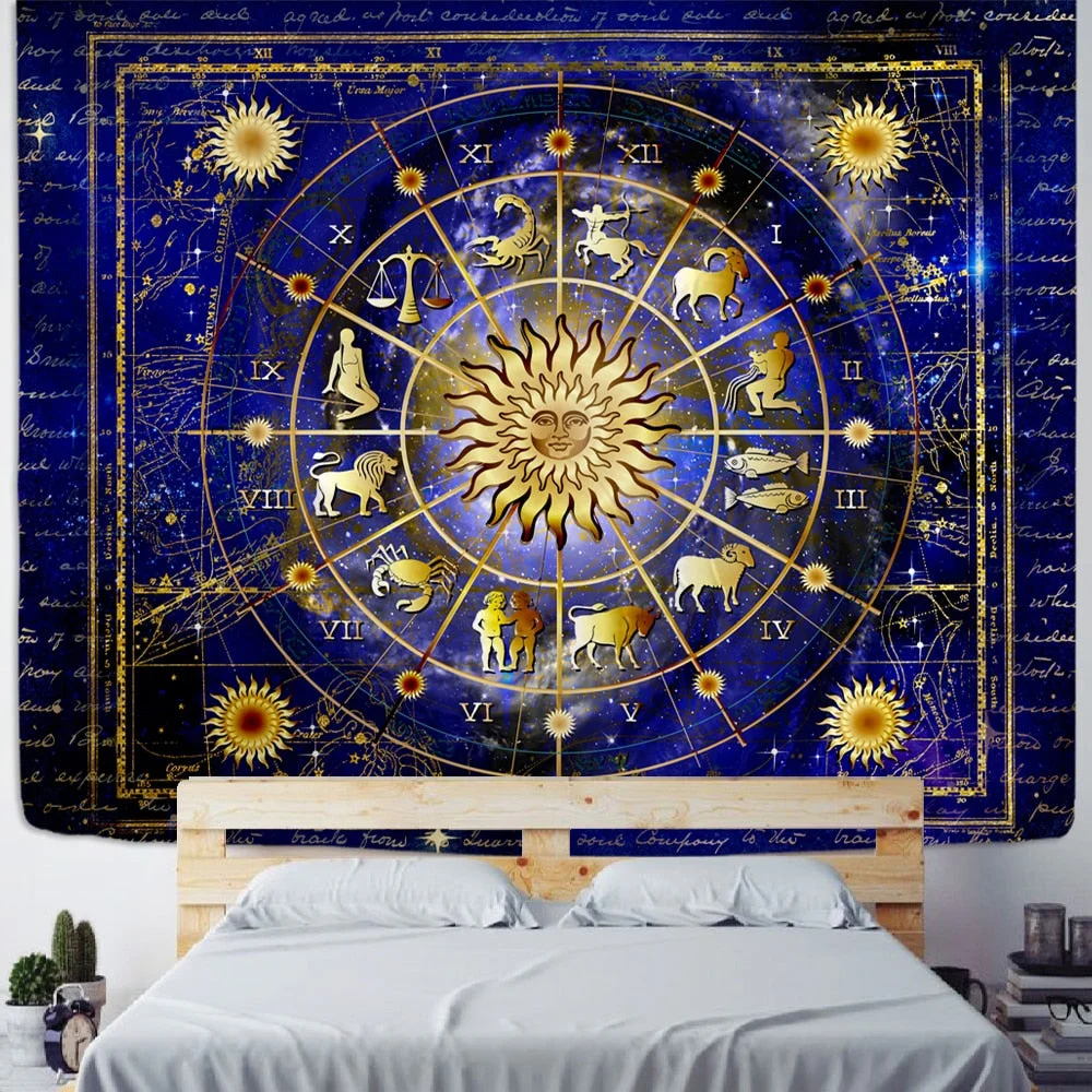 Golden Sun Star Symbol Magic Array Tapestry Wall Hanging Bohemian Hippie Planet Psychedelic Witchcraft Room Decor