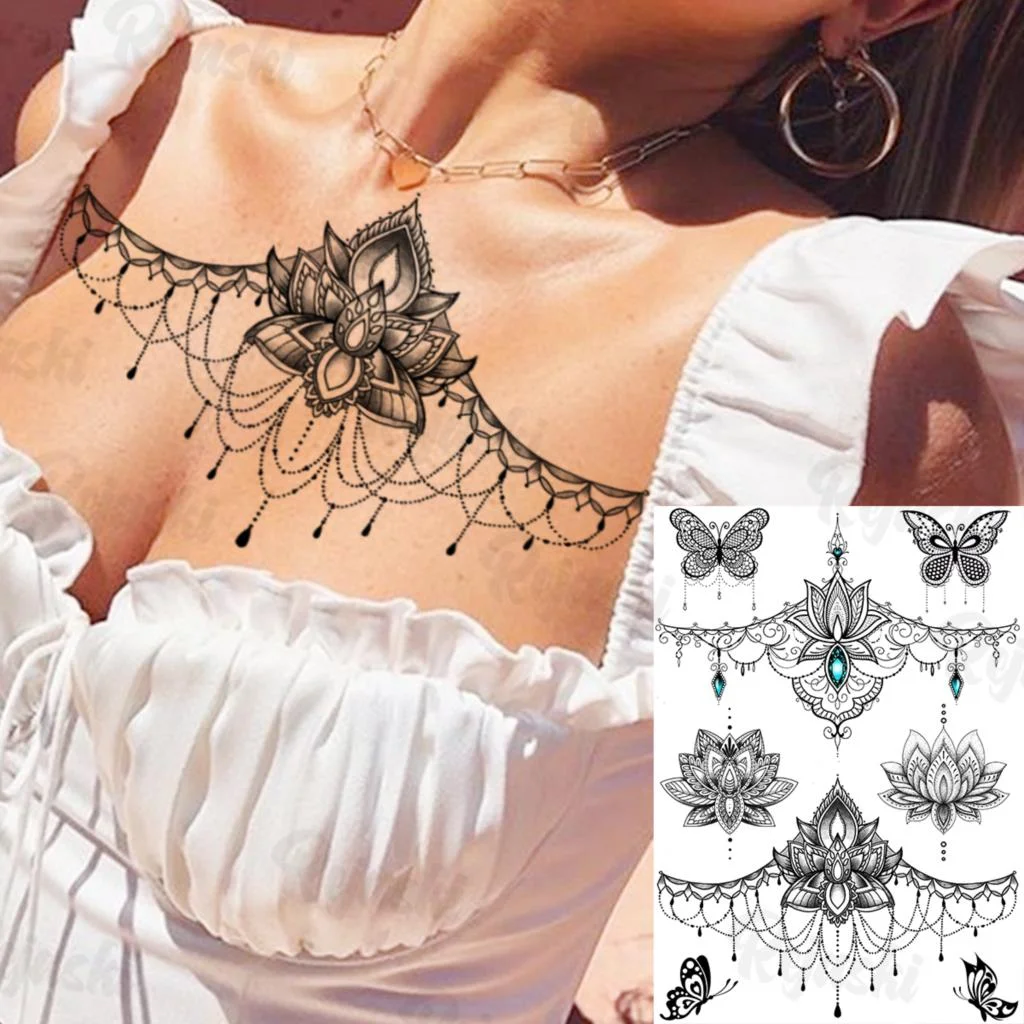 Sdrawing Elephant Pendant Temporary Tattoos For Women Men Lion Butterfly Snake Feather Fake Tattoo Sticker Glamour Back Body Tatoos