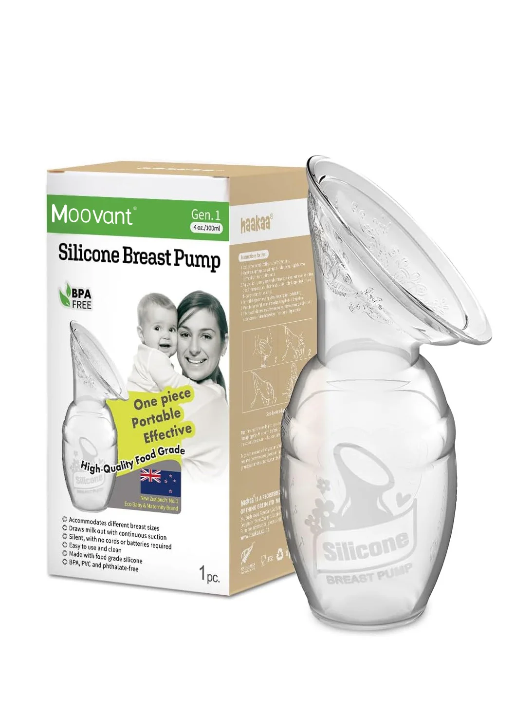 Moovant Breast Pump for Breastfeeding, Silicone, Clear 4oz/100ml