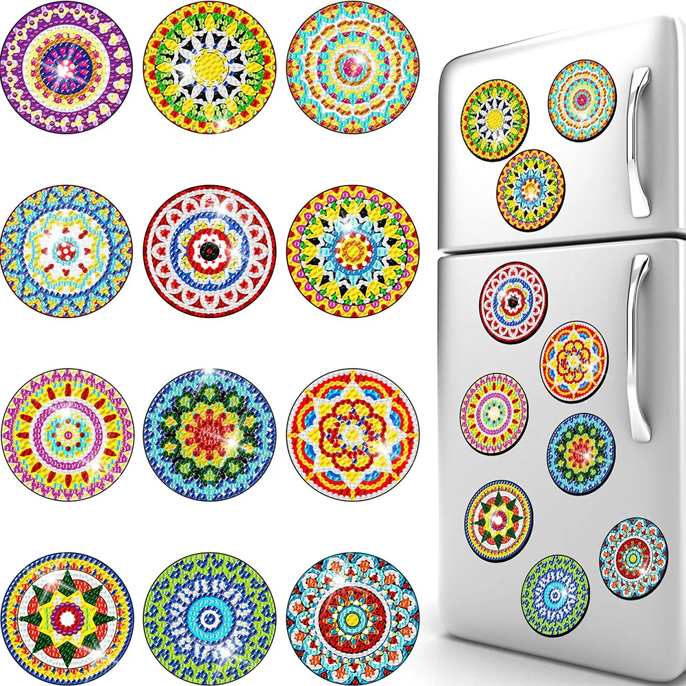 12PCS Mandala Diamond Mosaic Magnets Refrigerator for Adults Kids Fridge