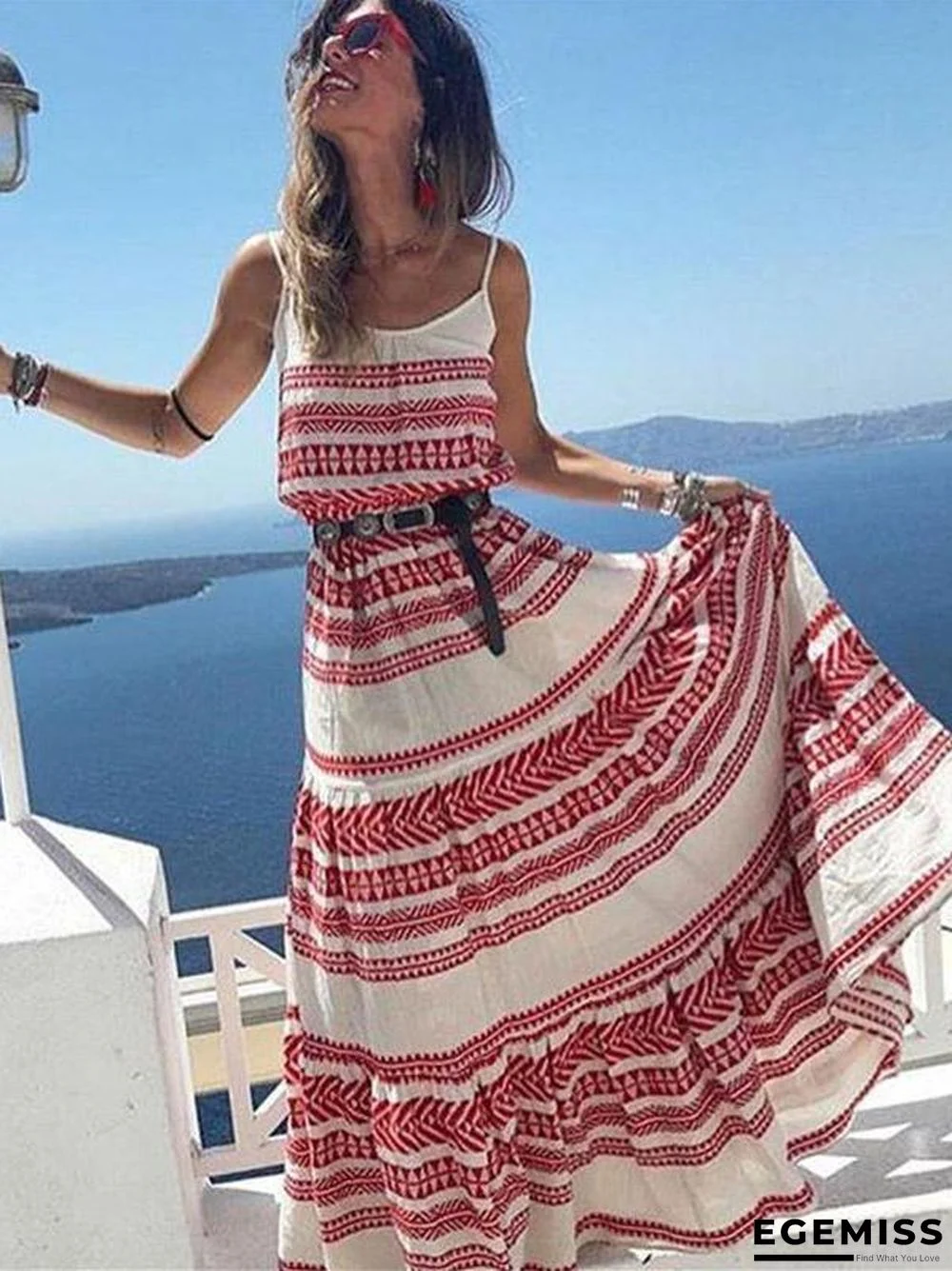 Beach Printed Spaghetti-Neck Maxi Dress | EGEMISS