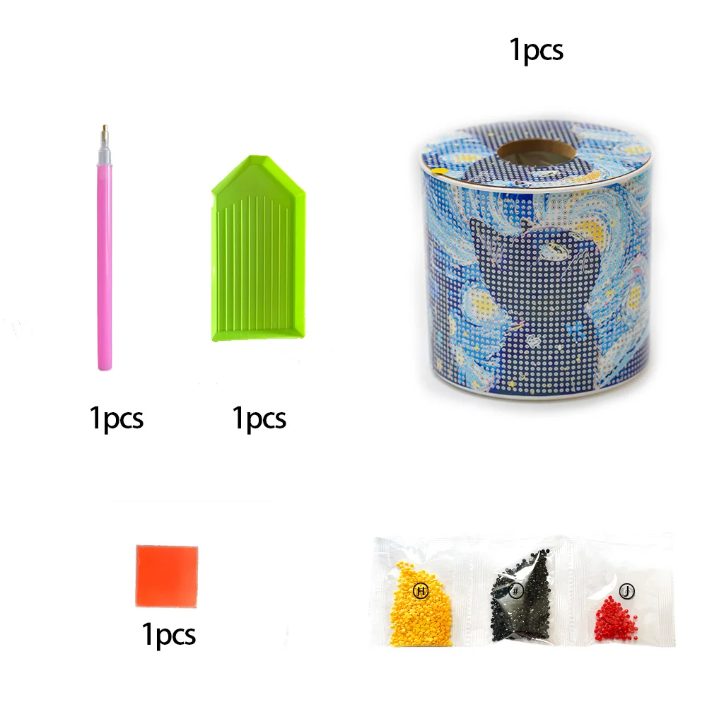 Black Cat DIY Diamond Painting Handmade Tissue Holder Rhinestones Tissue Box