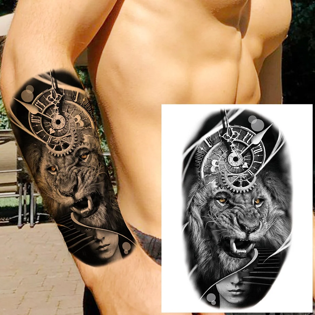 Sdrawing Wolf Temporary Tattoo For Men Women Adult Kids Compass Fake Lion Tattoos Sticker Owl Black Fox Flower Tatoos Waterproof