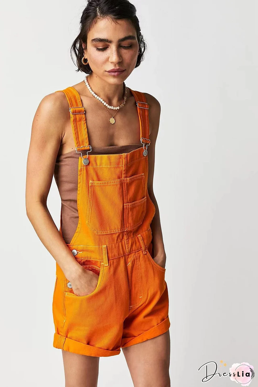 Jumpsuits Washed Pockets Shredded Straight Denim Jumpsuit for Women