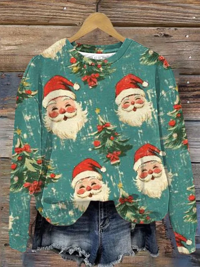 Women's Santa Claus Christmas Tree Print Sweatshirt