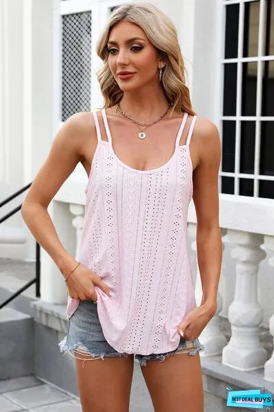 Eyelet Scoop Neck Spaghetti Strap Cami