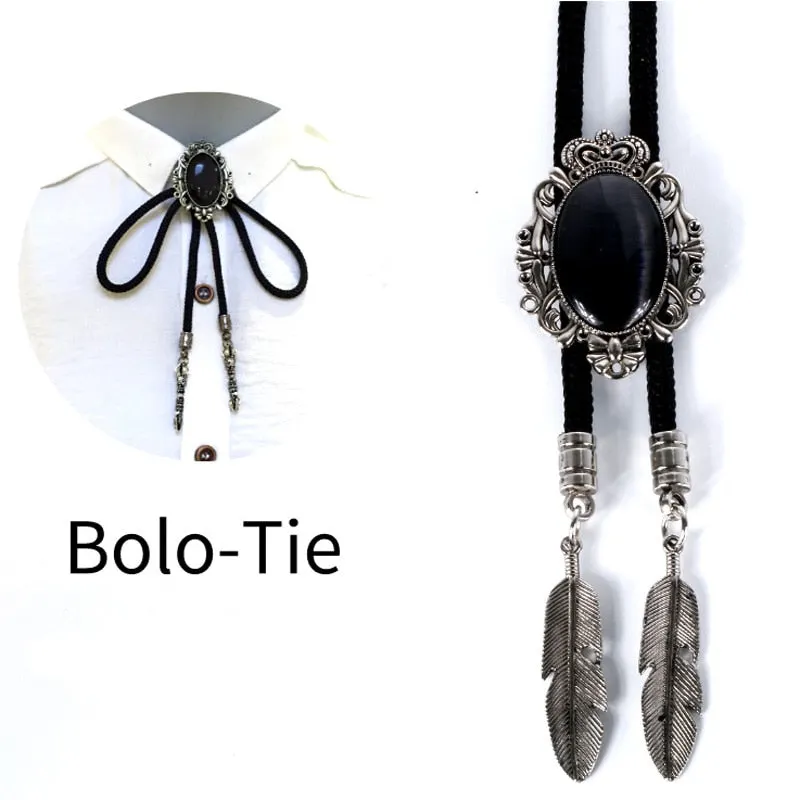 Woolen Rope Bolo Bow Tie Men's Casual Banquet Party Suit Shirt Accessories Crystal Crown Leaf Pendant New Style Bolo Necktie