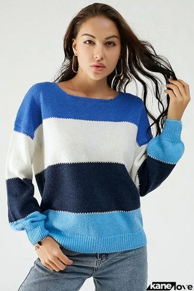 Color Block Dropped Shoulder Sweater