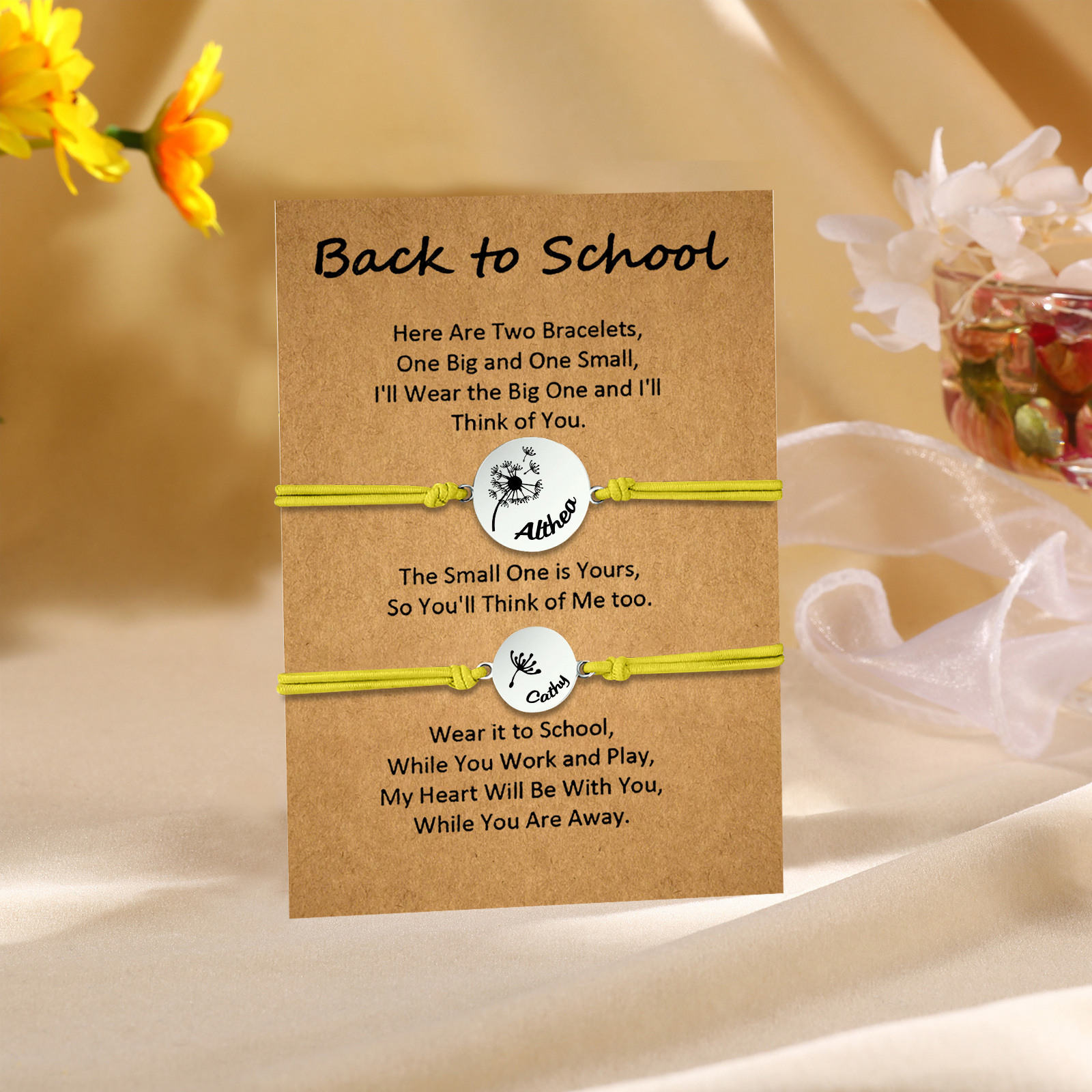 2 Pcs Dandelion Bracelet Set Custom 2 Names Adjustable Bracelets Back to School Gifts for Daughter-Jessemade AU