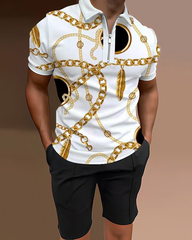 Men's Polo Shirt Casual Chain Stripe Two Piece