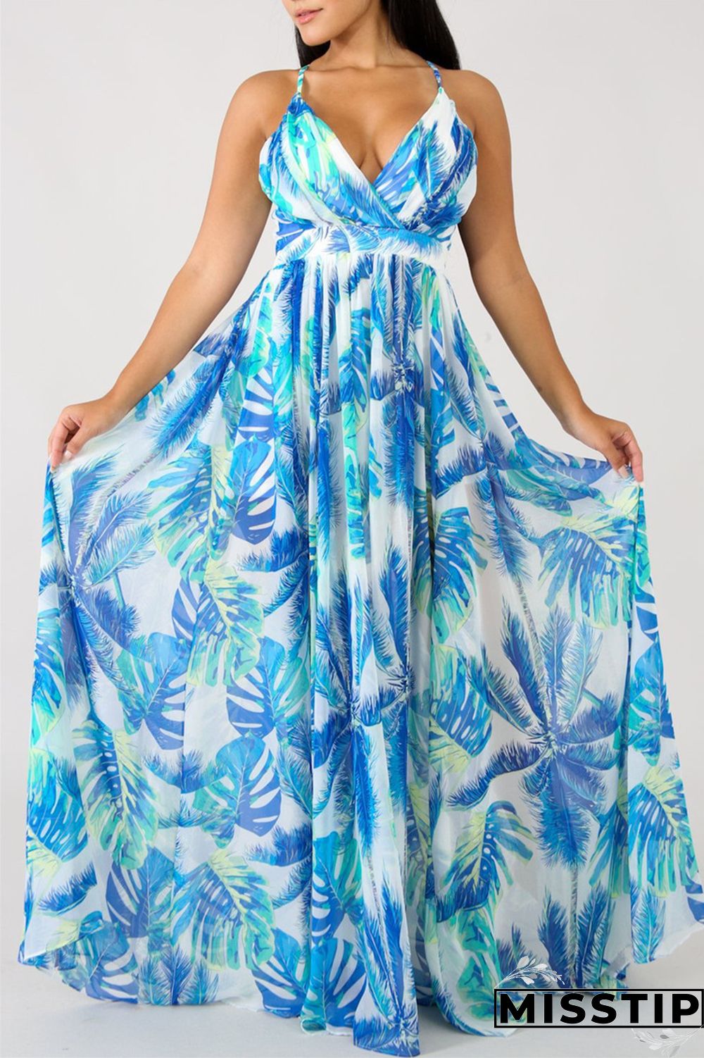 Pink Fashion Casual Print Backless V Neck Sling Dress