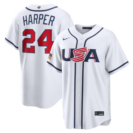 Youth USA Baseball #24 Bryce Harper White 2026 World Baseball Classic Home Stadium Jersey
