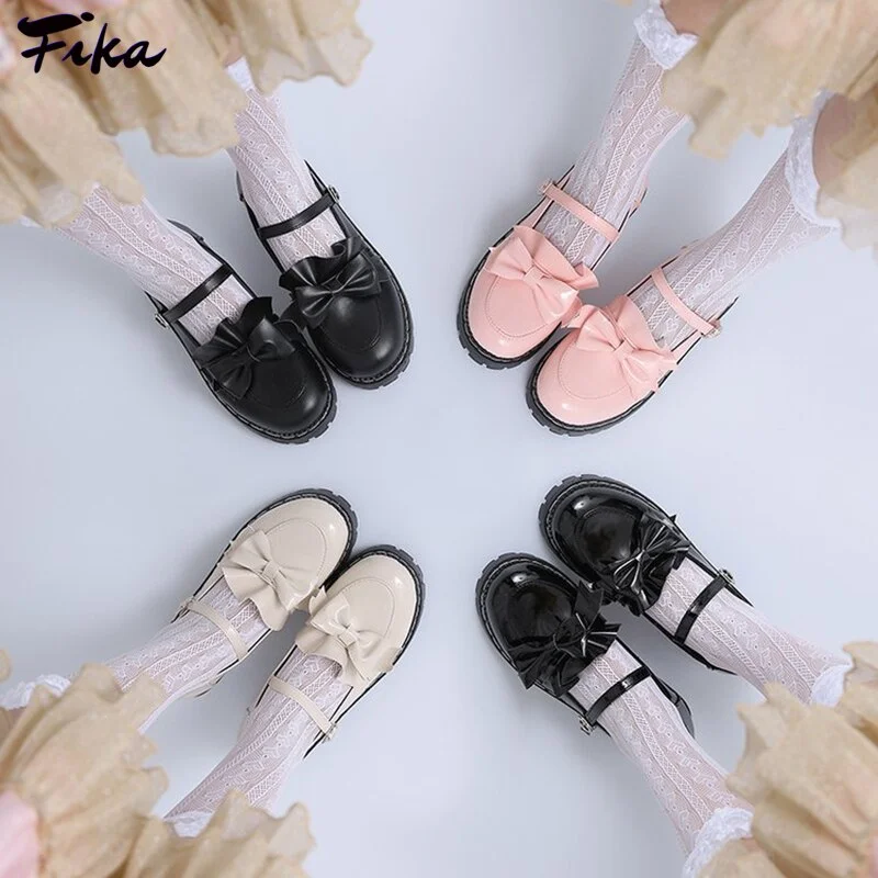 Sweet Lolita Shoes Women Mary Janes Leather Flats Shoes Ladies Flower Ruffle Round Toe College Girls Retro Cosplay Kawaii Shoes