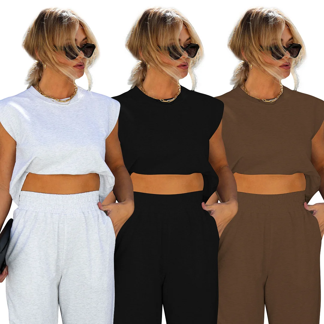 Fashion Casual Solid Color Cropped Pants Two-piece Set | IFYHOME
