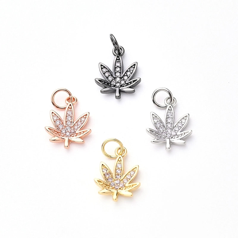 1Pc/Package 13.5×10.5mm Hole 3~3.9mm Copper Zircon Rose Gold Plated White Gold Plated Gold Plated Maple Leaf Polished Pendant