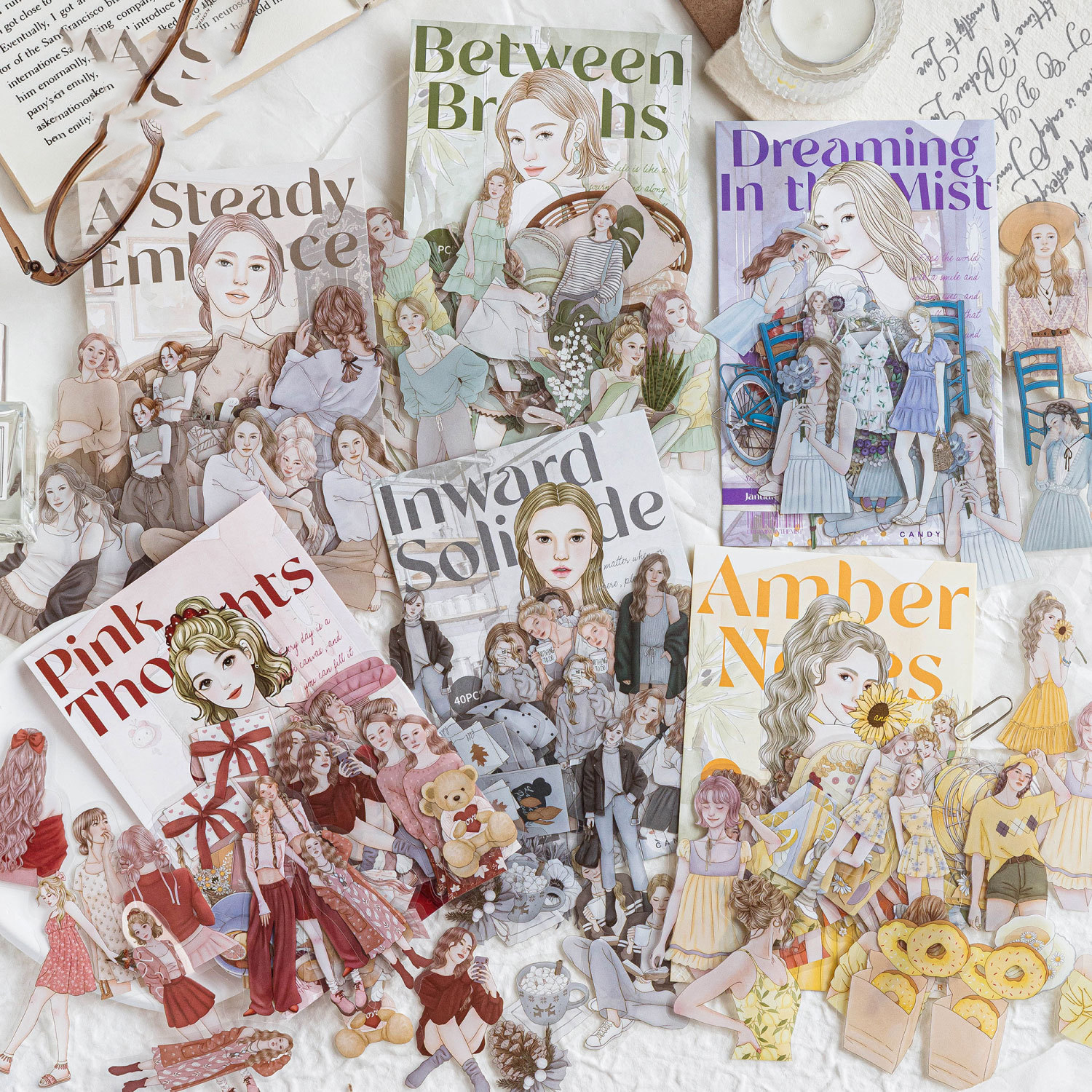 PET 스티커 - 소녀의 방랑하는 노트 시리즈 빈티지 라이프 플라워 캐릭터