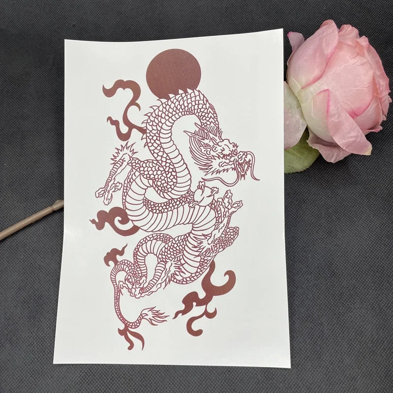 Big Size Red Dragon Temporary Tattoo Stickers For Men Women Arm Body Art Waterproof Fake Tattos Tarragon Flash Decals Tatoos