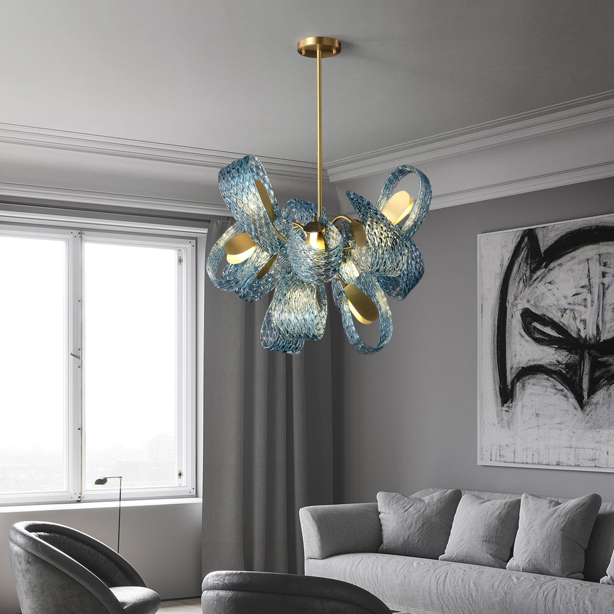 Modern Blue Flower Cluster Glass Chandelier JOSENART Josenart