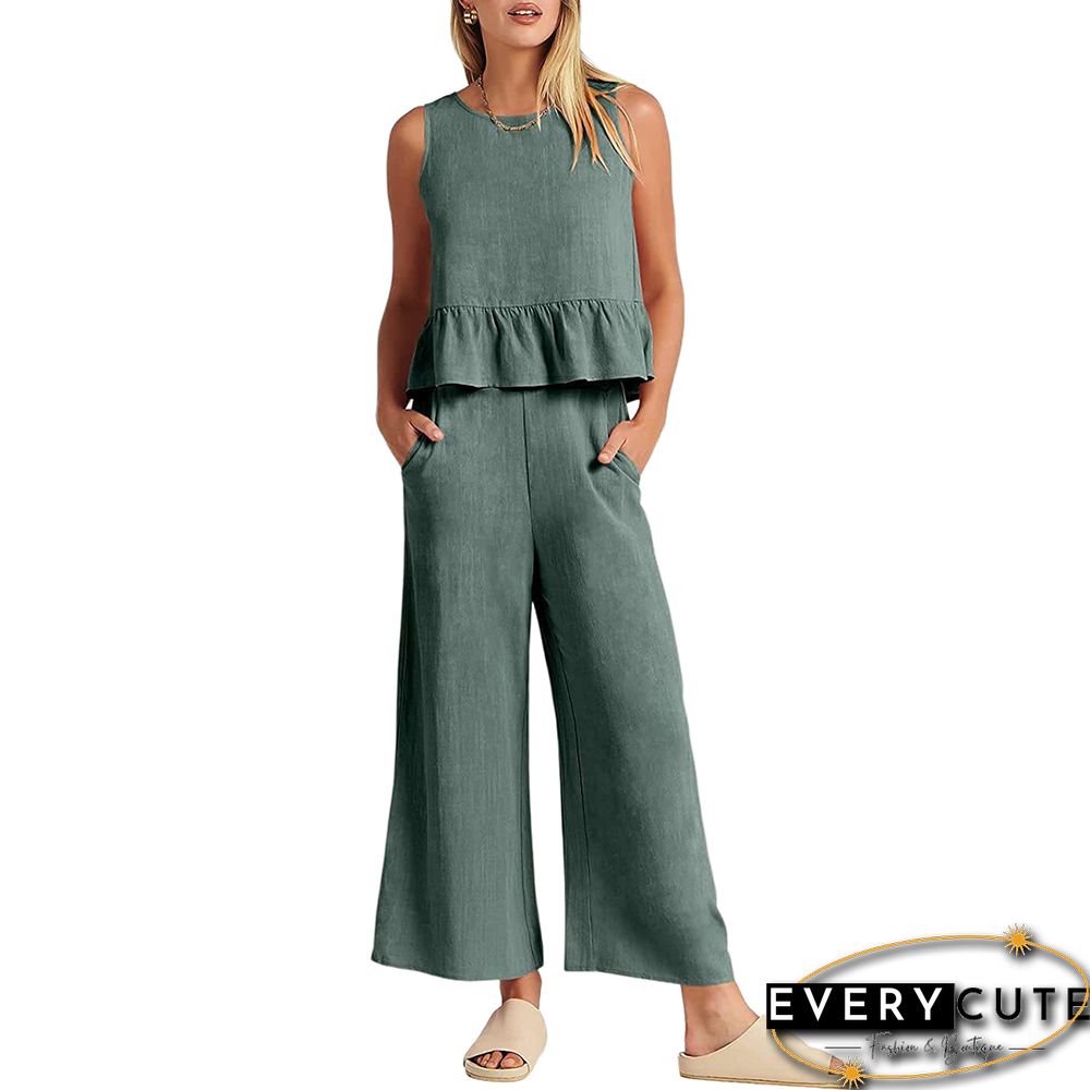 Gary Green Sleeveless Pleated Tank and Wide Leg Pants set