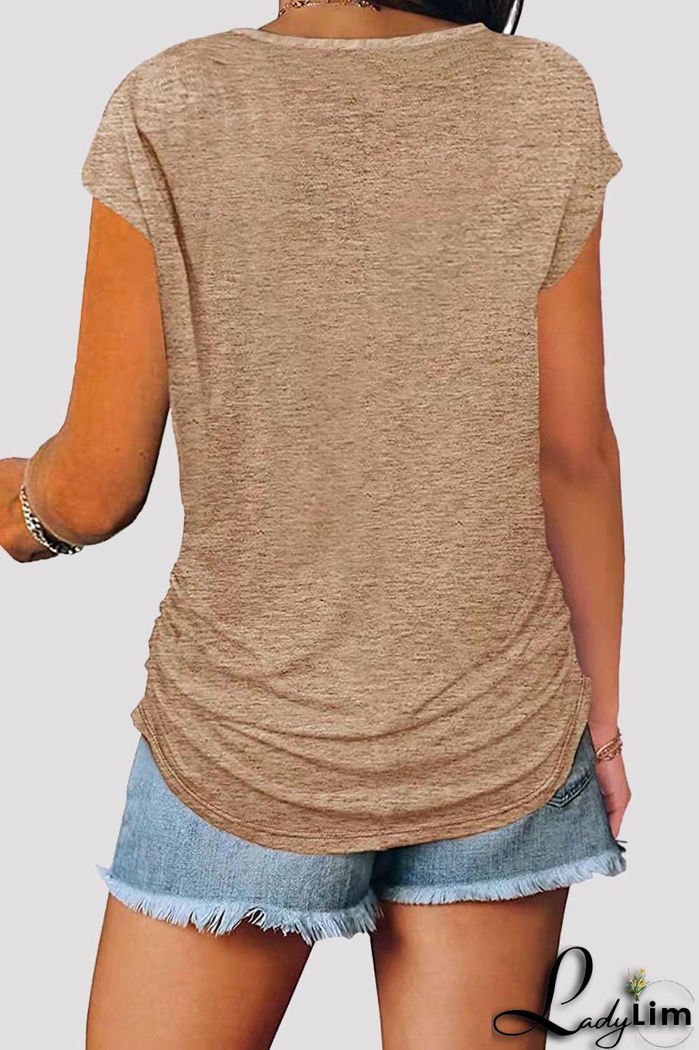 Grey Fashion Casual Solid Split Joint Zipper V Neck T-Shirts