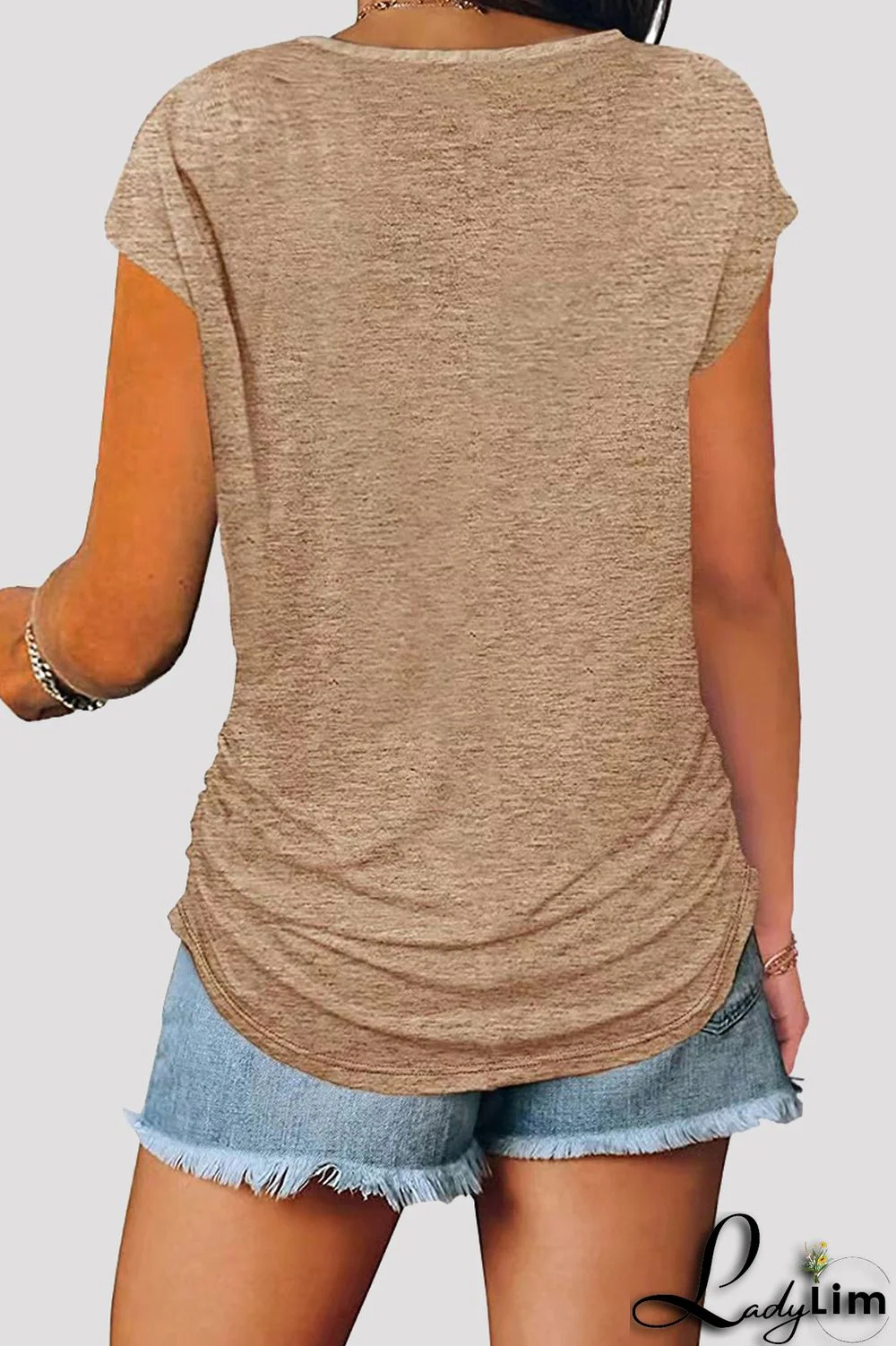 Grey Fashion Casual Solid Split Joint Zipper V Neck T-Shirts