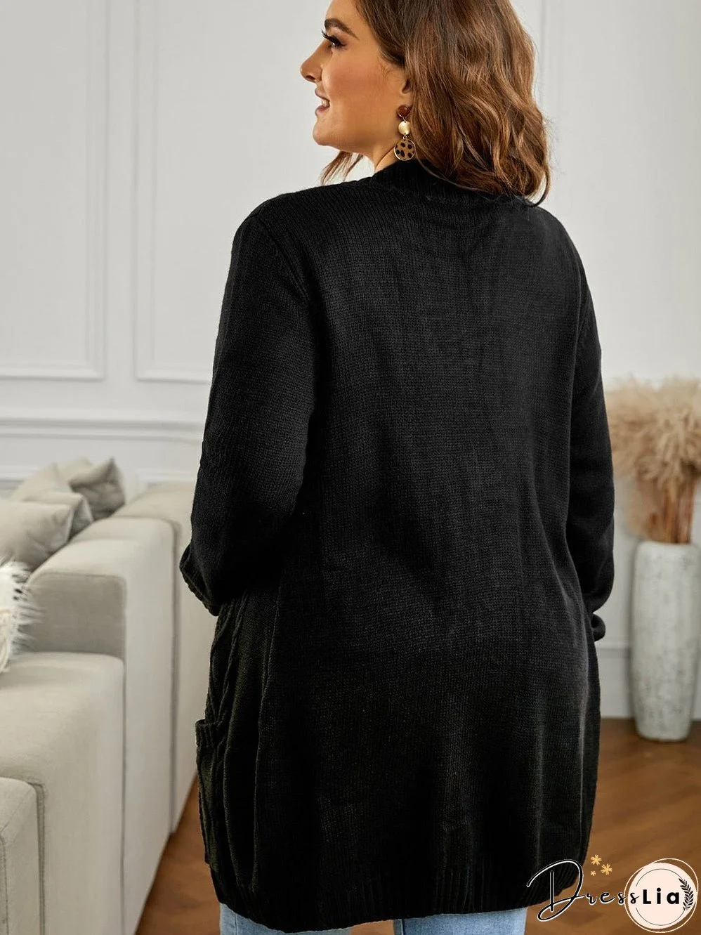 Cozy Black Knit Cardigan with Button-Up Front and Pockets