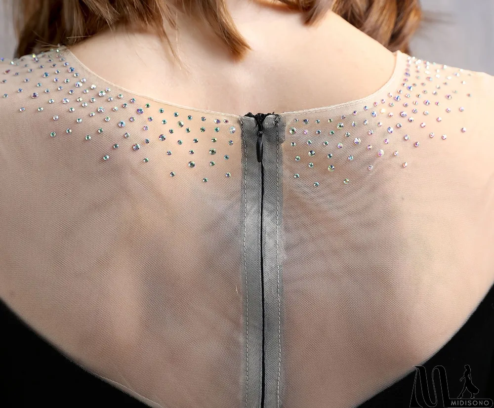 MidiSono - Formal Long Sleeve Patch Velvet Sequins Mermaid Evening Dress