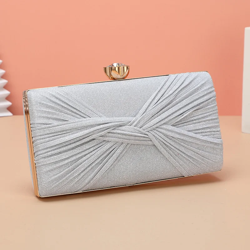 Solid Pleated Clutch Box Evening Ladies Bag