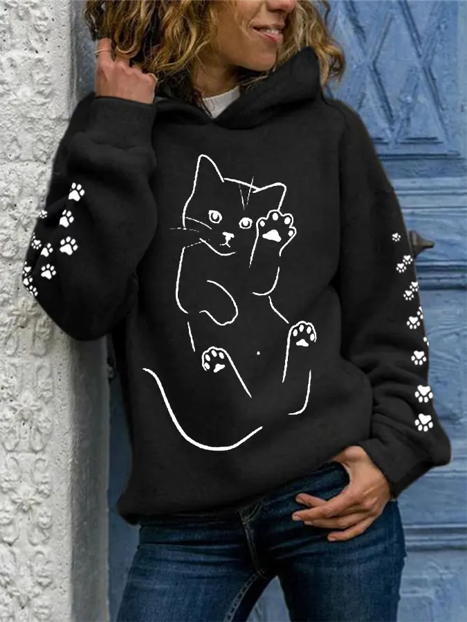 Women's Cute Cat Graphic Cat Lovers Casual Hoodie