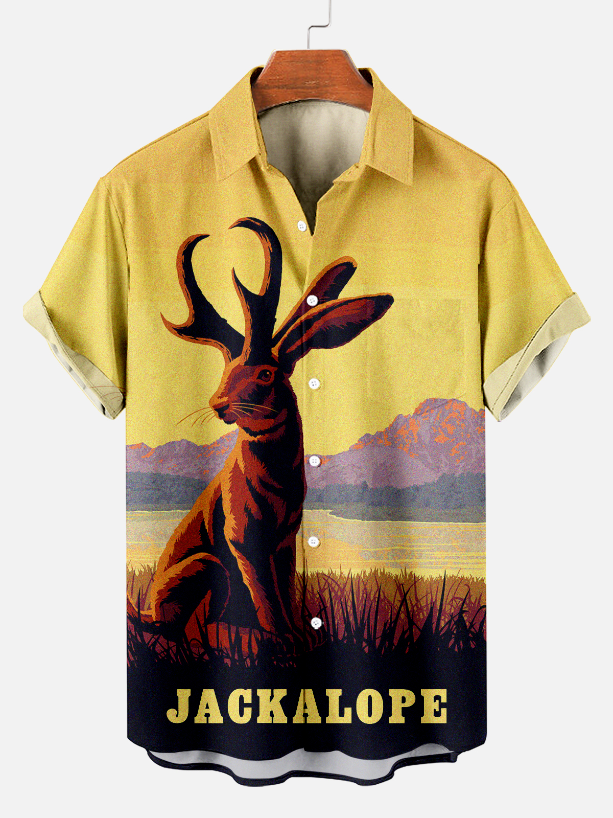 Men's Retro Jackalope Pattern Short Sleeve Shirt PLUSCLOTHESMAN