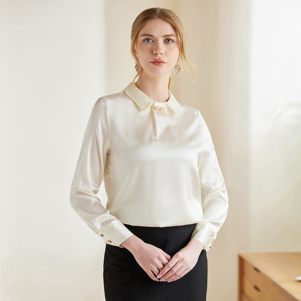 Elegant Solid Color Silk Shirt for Women REAL SILK LIFE
