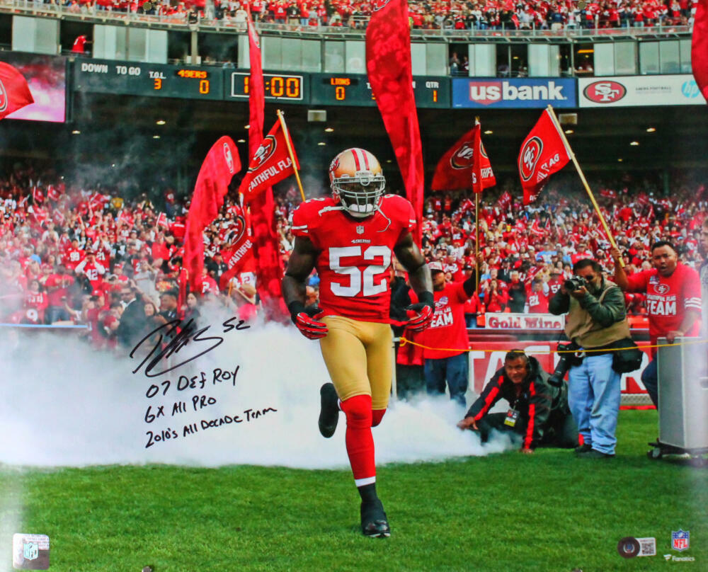 Patrick Willis Autographed SF 49ers Running 16x20 Photo Poster painting w/3 Insc.-Beckett W Holo