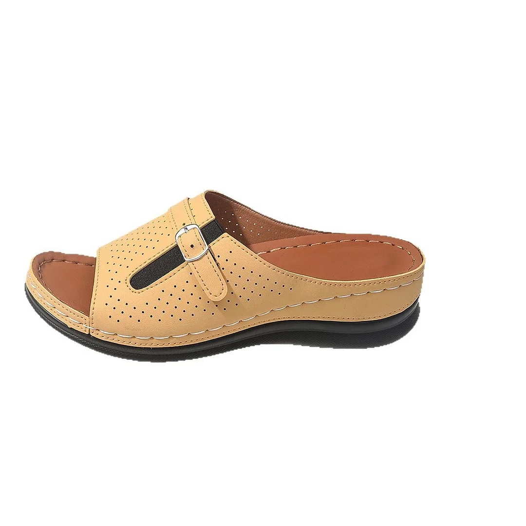 Yyvonne Slope Heel Sandals Women 2025 Summer New Belt Buckle Fashion Lightweight Burst Slippers Women