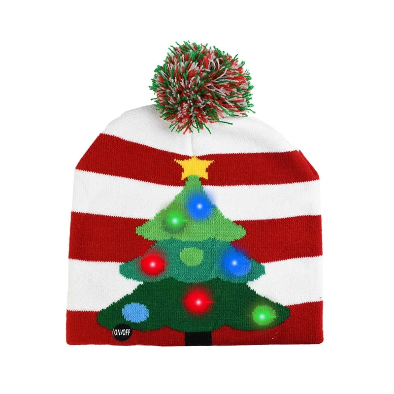 LED Christmas Hats Sweater Knitted Beanie Santa Light Up Winter Hat Cap Kids Gift Xmas 2022 New Year Christmas Party Decorations