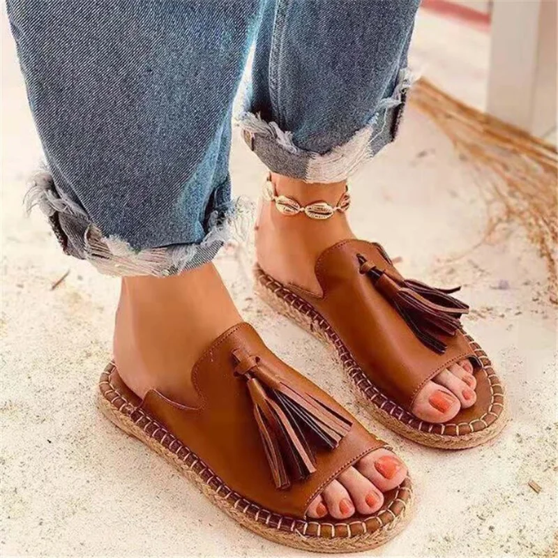 2023 New Fringe Slides Women's Fashion Outdoor Flat Slippers  Summer Comfortable Sandals Big Size Casual Women's Slippers