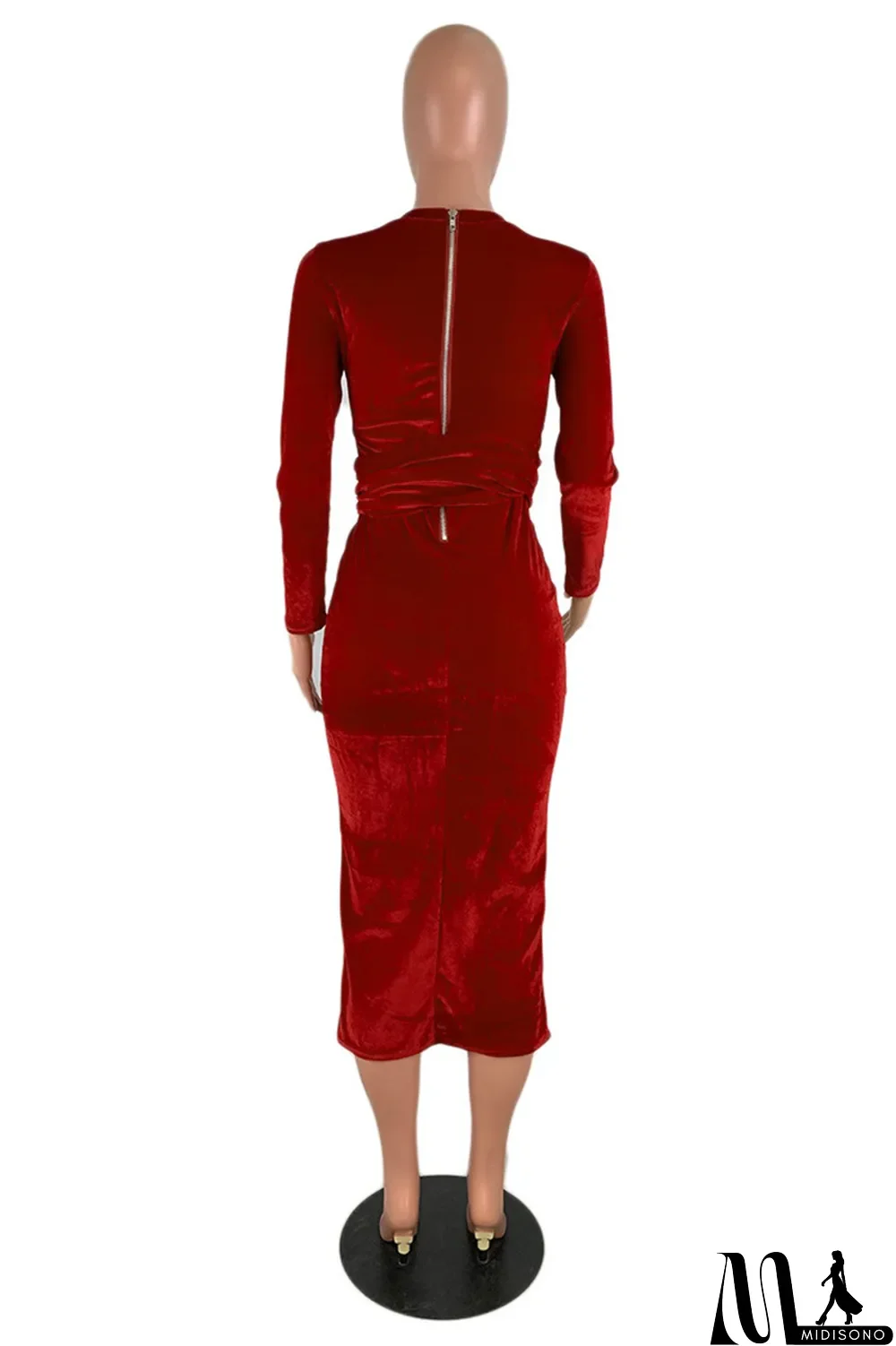 MidiSono - Deep Blue Fashion Casual Bandage O Neck Long Sleeve Dresses