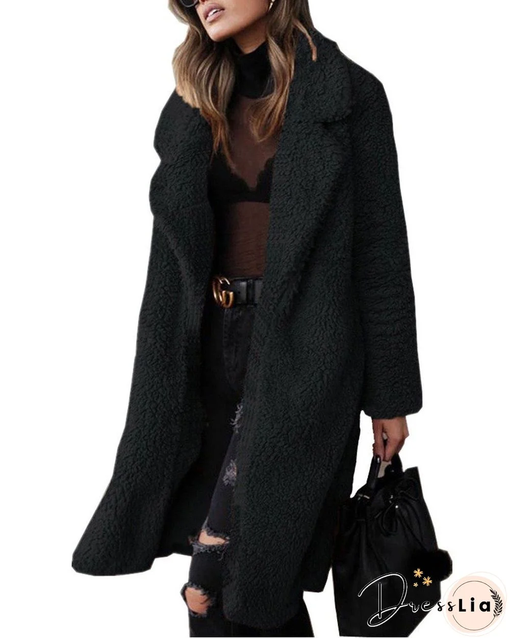 Long Sleeve Casual Long line Teddy Coat