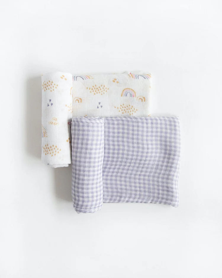 Deluxe Muslin Swaddle Blanket 2 Pack - Rainbow Gingham