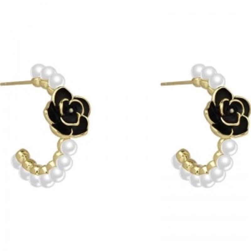 3 Pieces Sweet Heart Shape Rose Flower Inlay Imitation Pearl Alloy Rhinestones Earrings