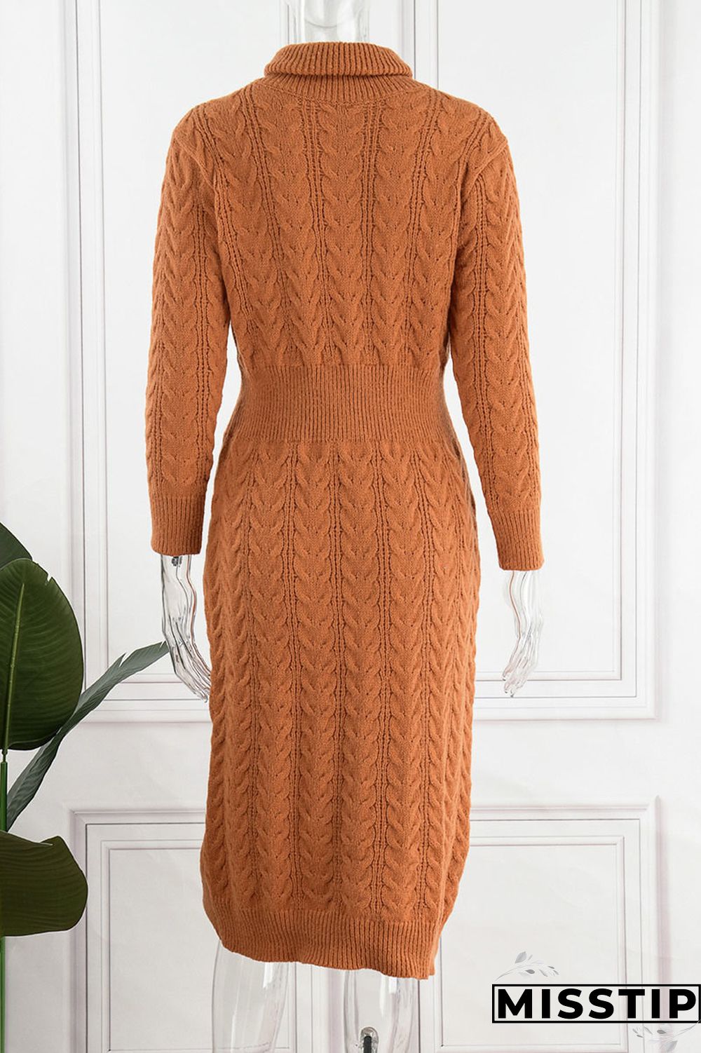 Light Brown Casual Solid Patchwork Turtleneck Straight Dresses(Without Belt)
