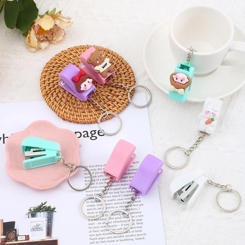 Cute Cartoon Macaron Color Student Creativity Mini Stapler Keychain