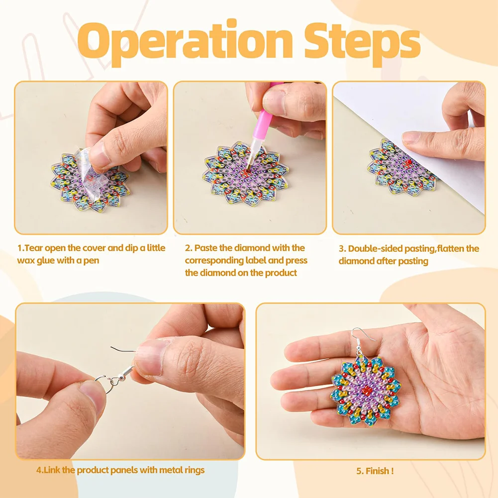 8Pairs Double Sided Diamond Painting DIY Earring Making Kit for Women Girls