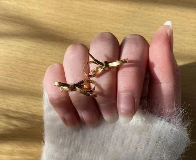 Vintage Style Minimalist Solid Color Bow Knot 304 Stainless Steel 18K Gold Plated Plating Stainless Steel Necklaces3