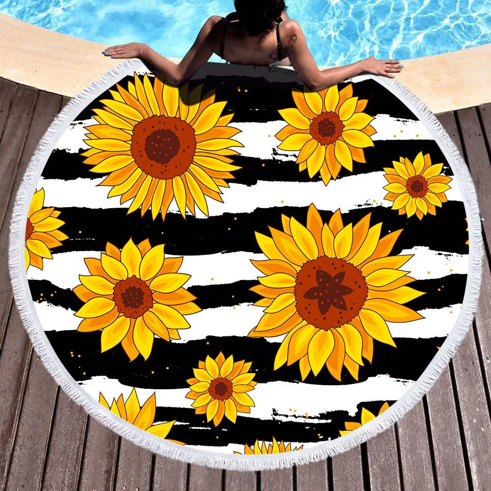 Striped Sunflower Cover Up Beach Towel Tassel Blanket